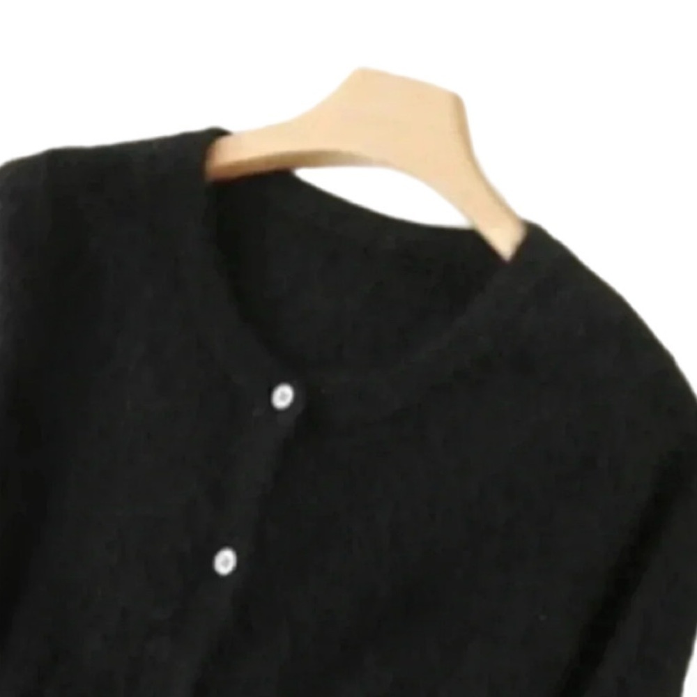 Black 100% Mink Cashmere Cardigan Button Front Classic Lightweight Sweater NWT - Picture 3 of 9